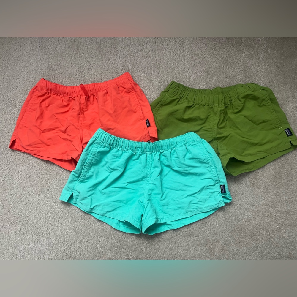 Patagonia Teal, Coral, and Olive Barely Baggies